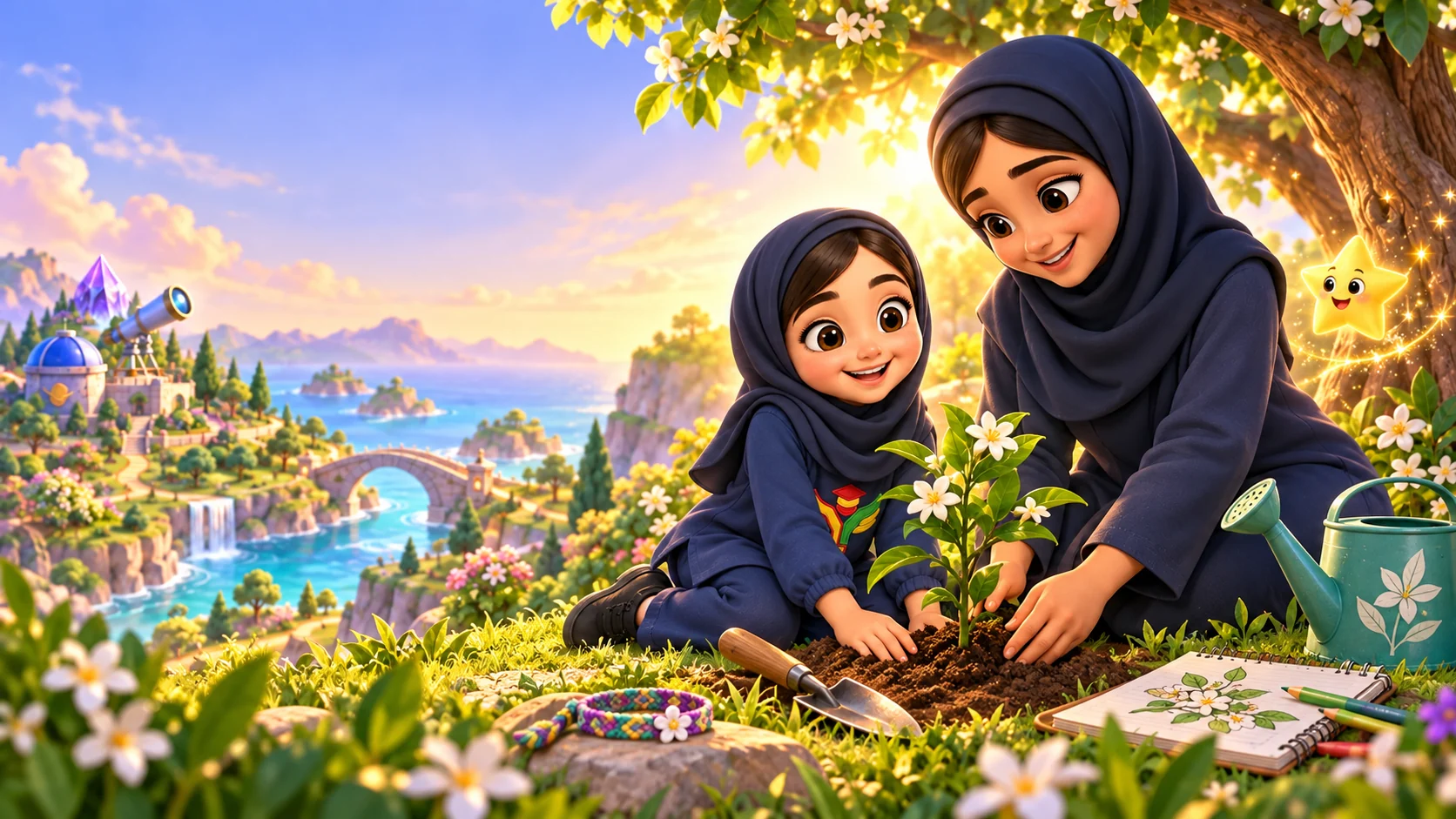 دانش‌آموز و معلم یاس در حال کاشت نهال یاس